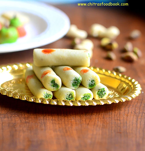 Kaju Pista Roll Recipe – Kaju Roll Recipe – Cashew Pista Roll - Chitra ...